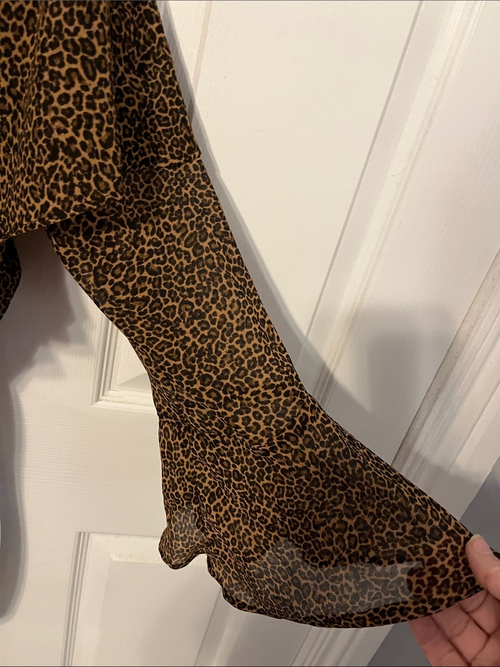 Show Me Your MuMu Brown Leopard Off-Shoulder Love Spell Ruffle Crop Top - Picture 11 of 15
